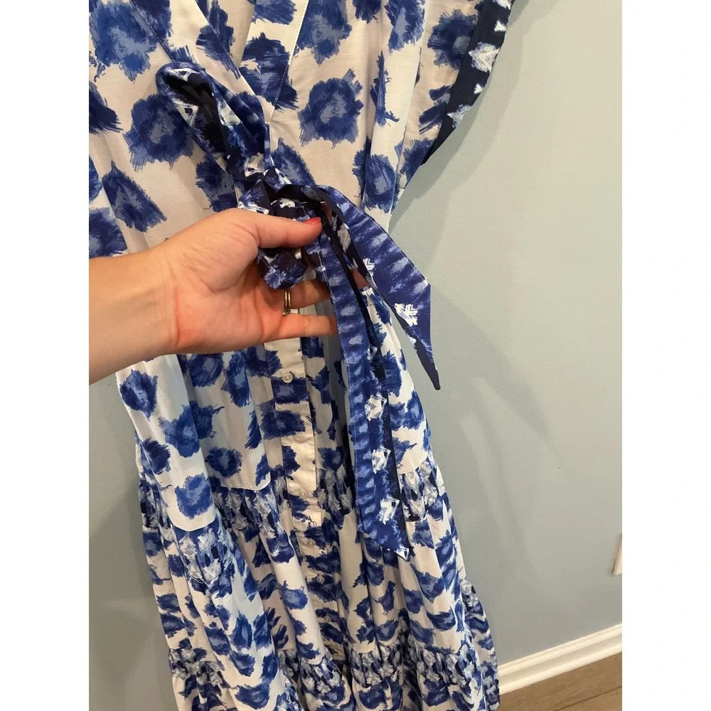 Abercrombie & Fitch Womens Tiered Poplin Maxi Dress S Blue Euro Summer Fall